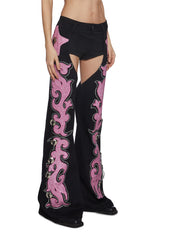 Longing Heart Denim Chaps - Black