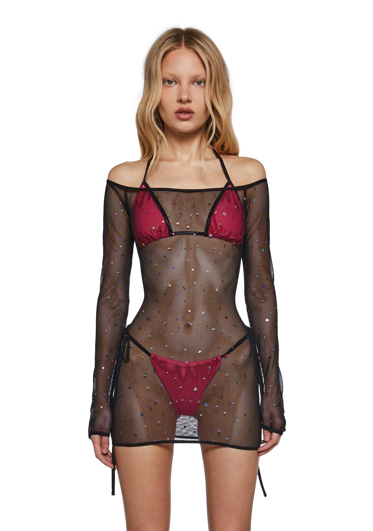 Glitter Spectacle Dress And Bikini Set