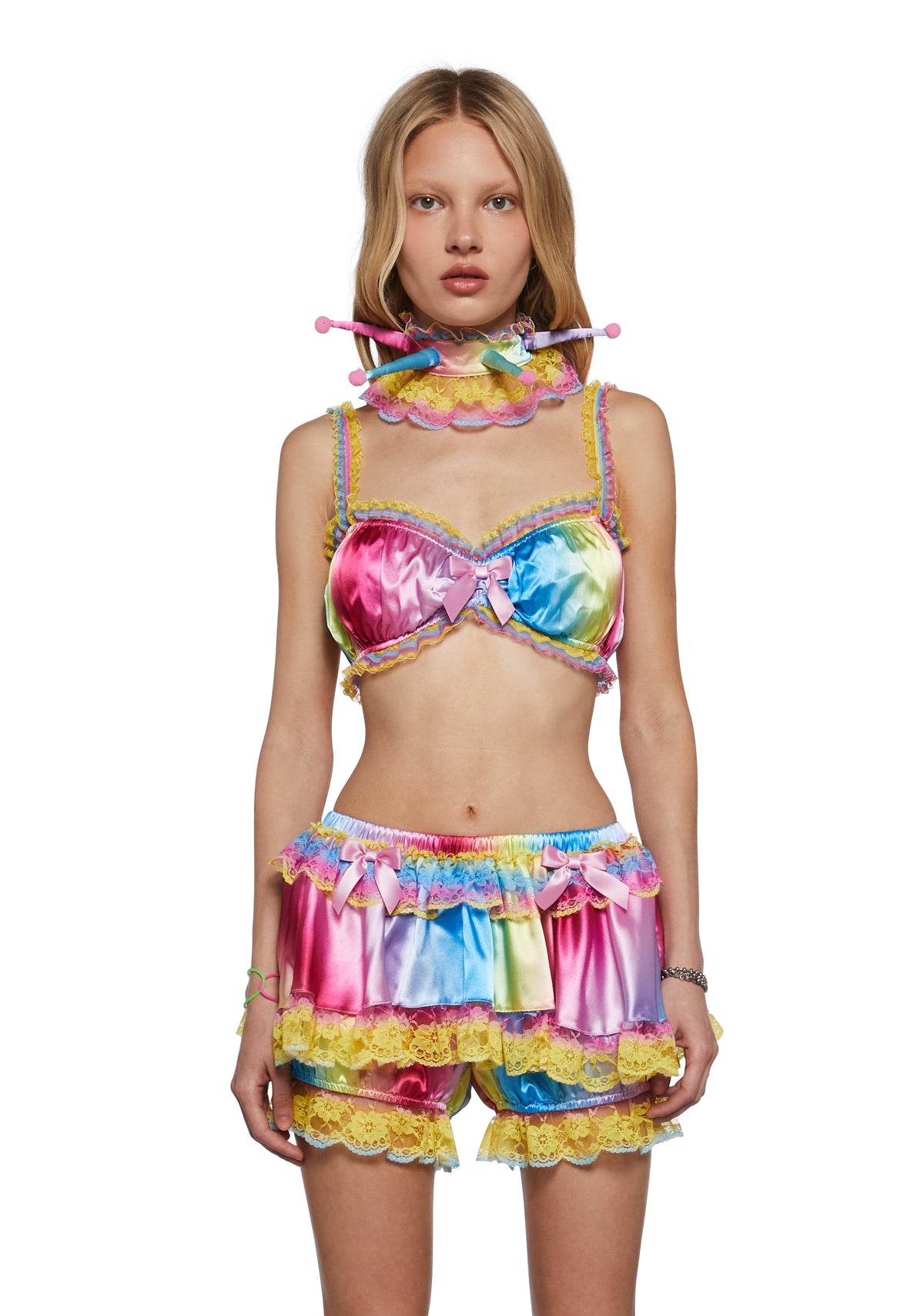 Multicolor Trickery Crop Top And Collar Set