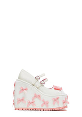 A Courtship of Bows Platform Mary Janes - Cream