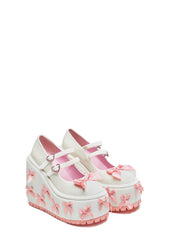 A Courtship of Bows Platform Mary Janes - Cream