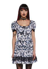 Spirit World Lace Trim Moth Print Dress