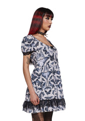 Spirit World Lace Trim Moth Print Dress