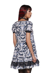 Spirit World Lace Trim Moth Print Dress