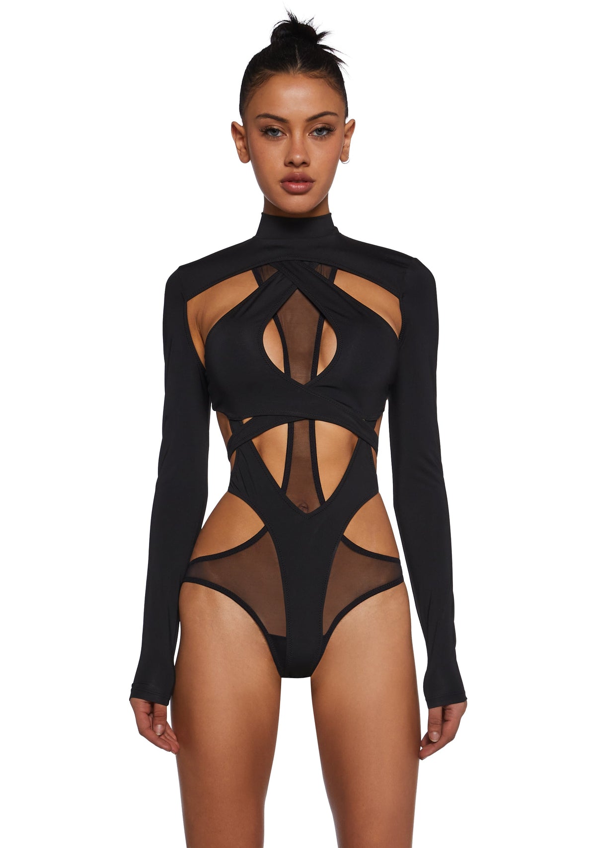 Flanger Strappy Spandex And Mesh Bodysuit - Black