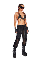 Complex Nights Fishnet Cargo Pants - Black